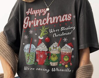 Camiseta de personajes navideños en colores cómodos - Camiseta vintage de película navideña Camiseta navideña del Grinch
