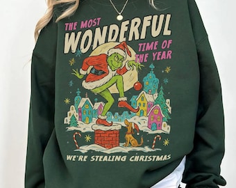 Sudadera vintage con personaje de película navideña - Sudadera Universal Vacation Grnc - Regalo navideño divertido - Camiseta vintage con personaje navideño