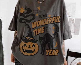 T-shirt vintage d'Halloween unisexe Comfort Colors® style rétro années 90, chat noir effrayant, citrouille de sorcière, t-shirt d'automne « La plus belle période »