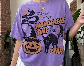 Vintage Halloween Shirt UNISEX Comfort Colors® Retro Summerween 90s Spooky Black Cat Witchy Pumpkin Tee Most Wonderful Time Witchy Fall Tee