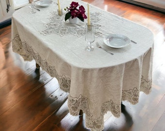 Custom Size Tablecloth, Chic Embroidered Rectangle Table Cover, Casual and Formal Tablecloth, Velvet Coated Tablecloth, Table setting decor