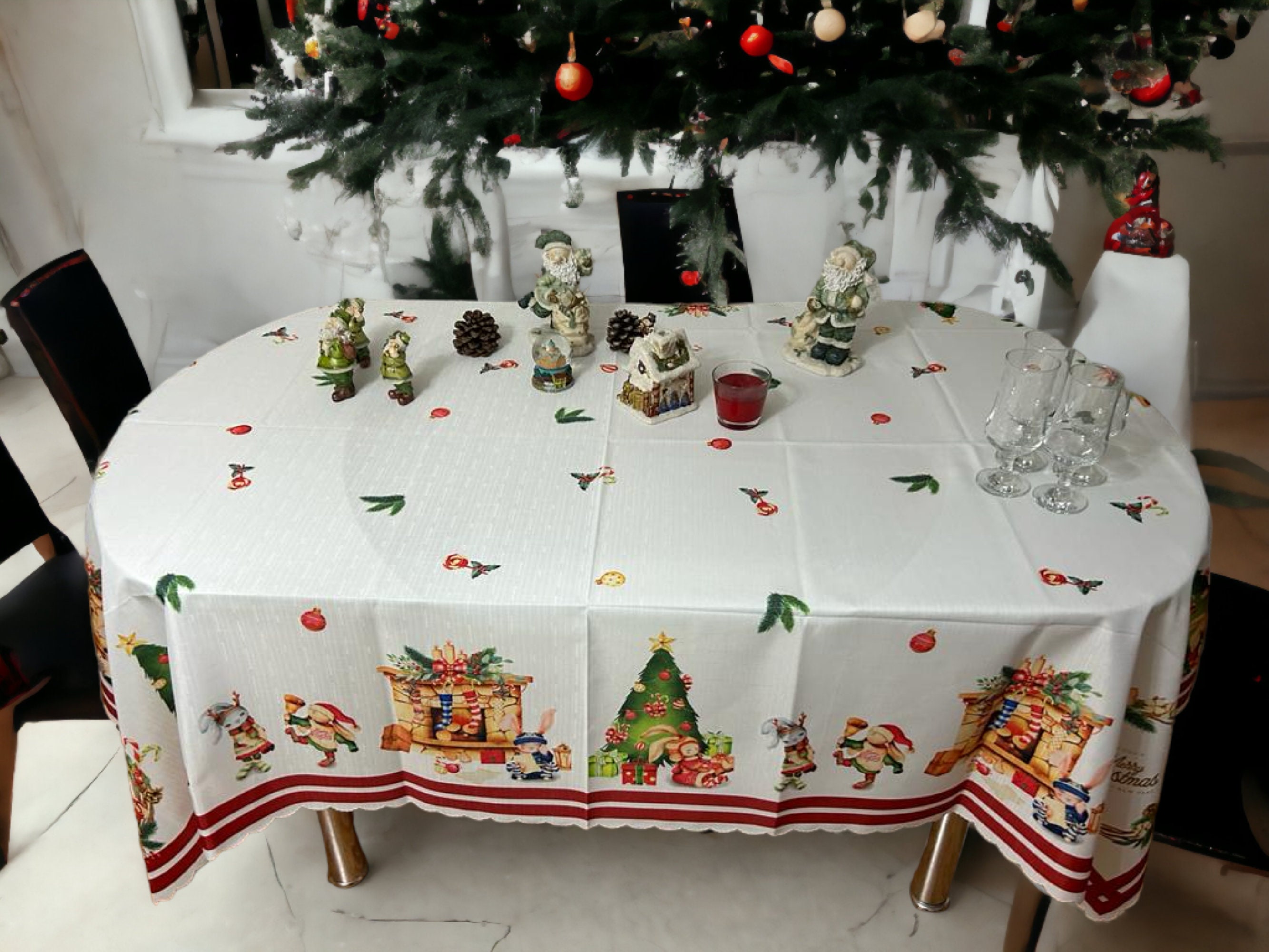 Christmas Dinner Tablecloth Merry Christmas Tablecloth Reindeer