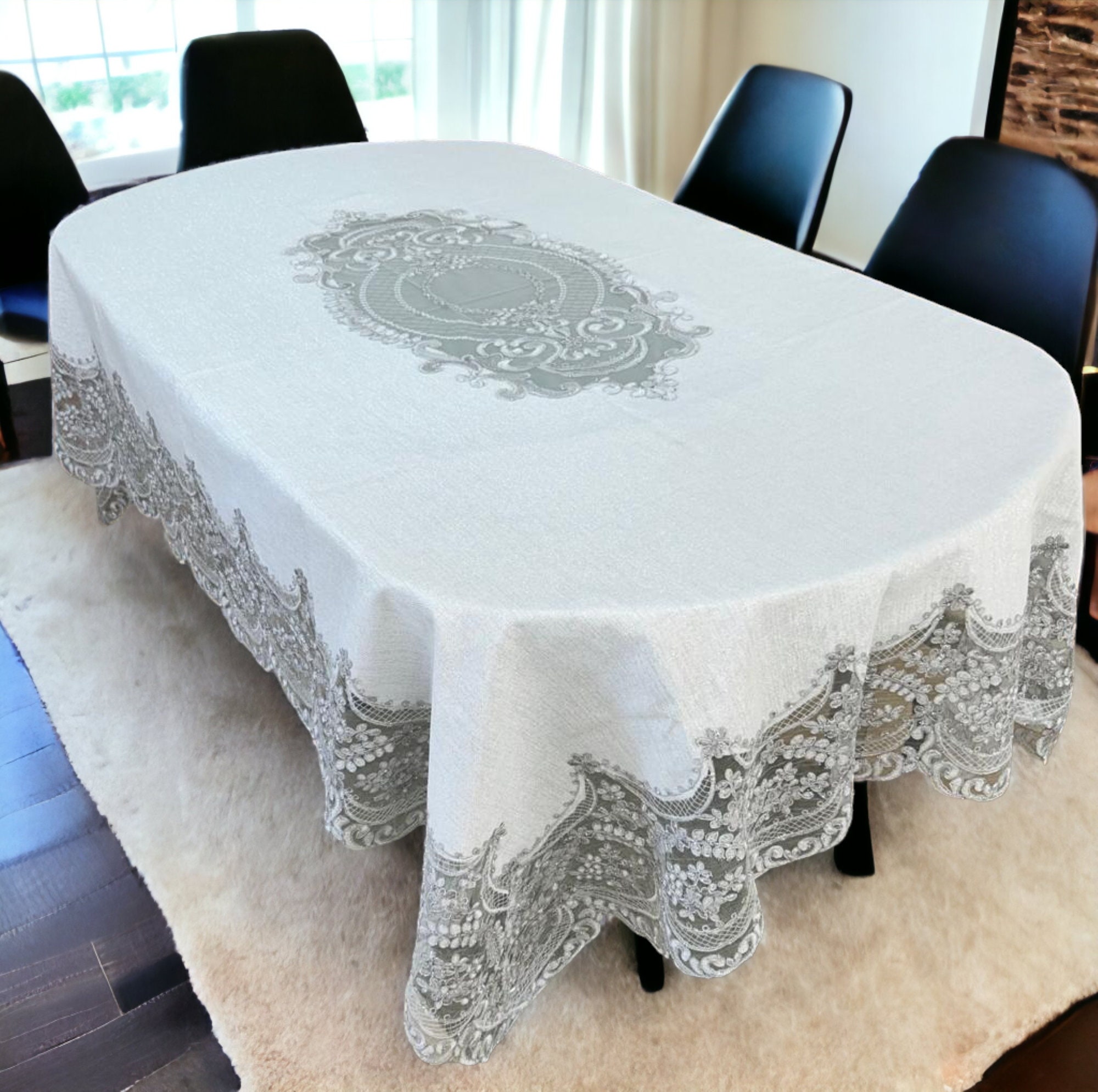 Elegant Dinner Tablecloth Embroidered Tablecloth Lace Tablecloth French