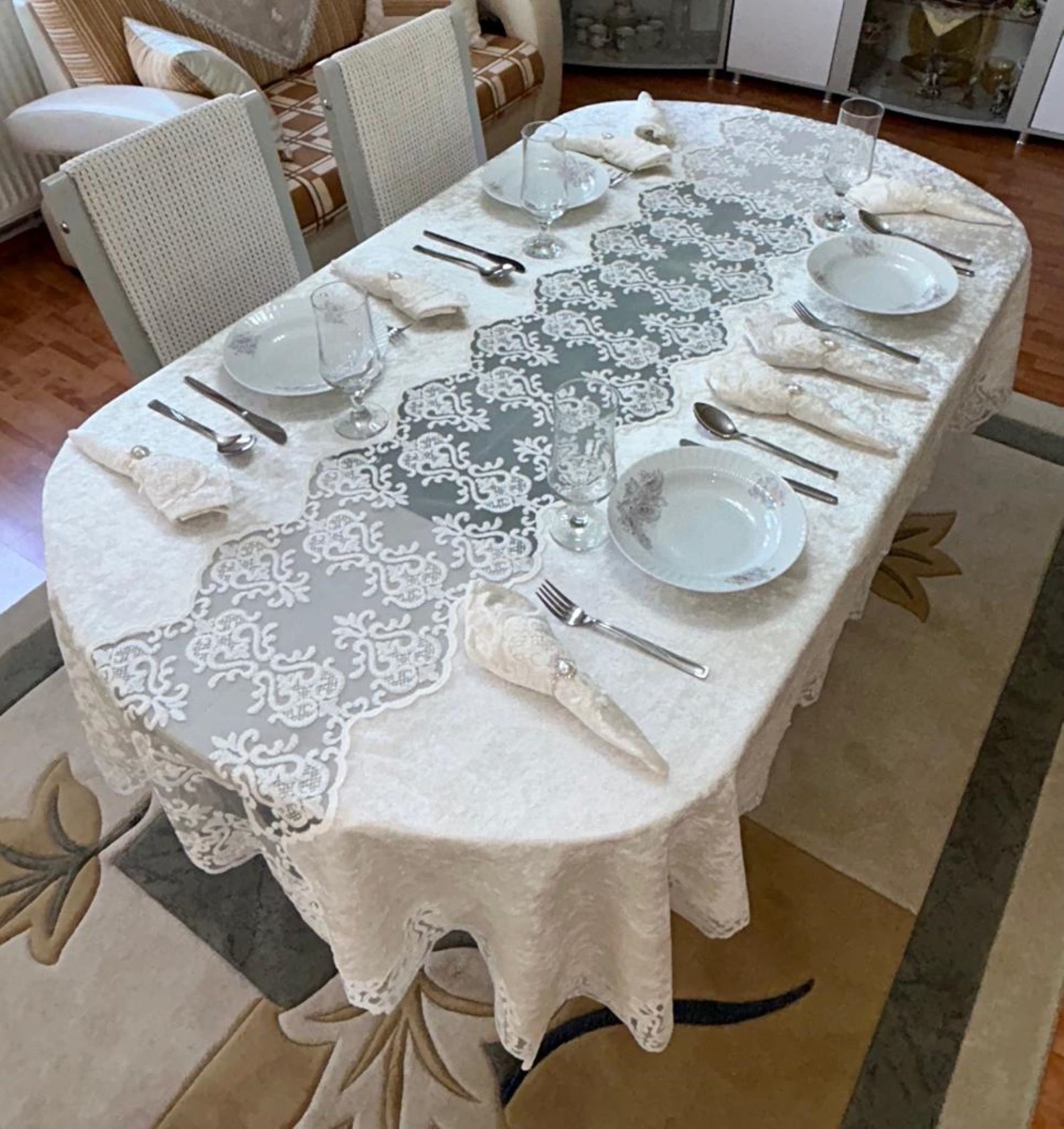 French Style Tablecloth Dinner Napkins Tablecloth Set Long Lace