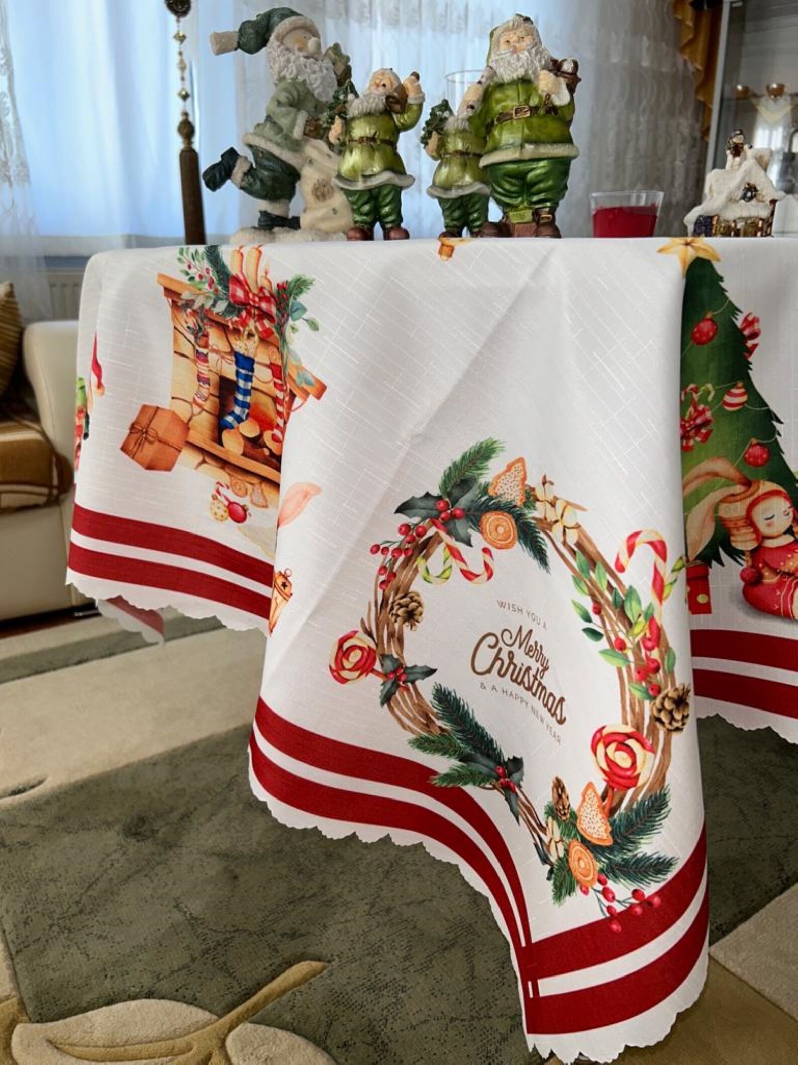 Christmas Dinner Tablecloth Merry Christmas Tablecloth Reindeer