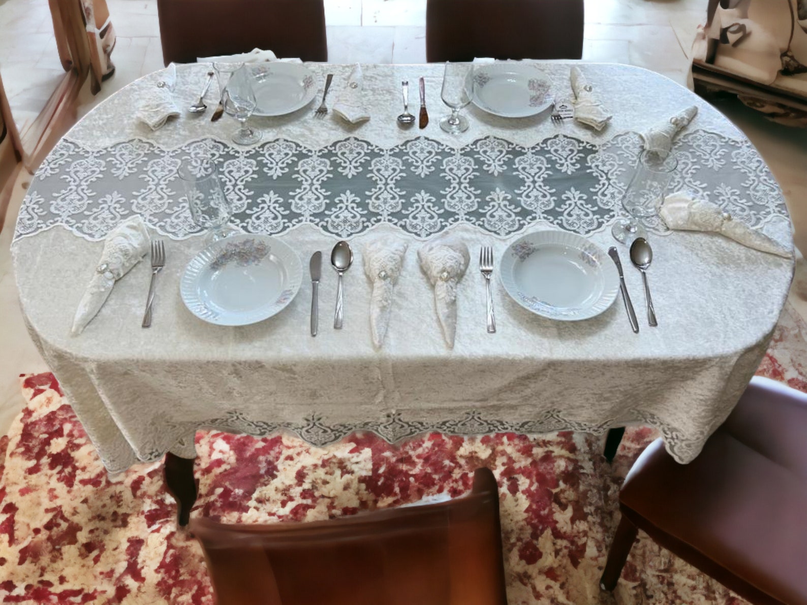 French Style Tablecloth Dinner Napkins Tablecloth Set Long Lace