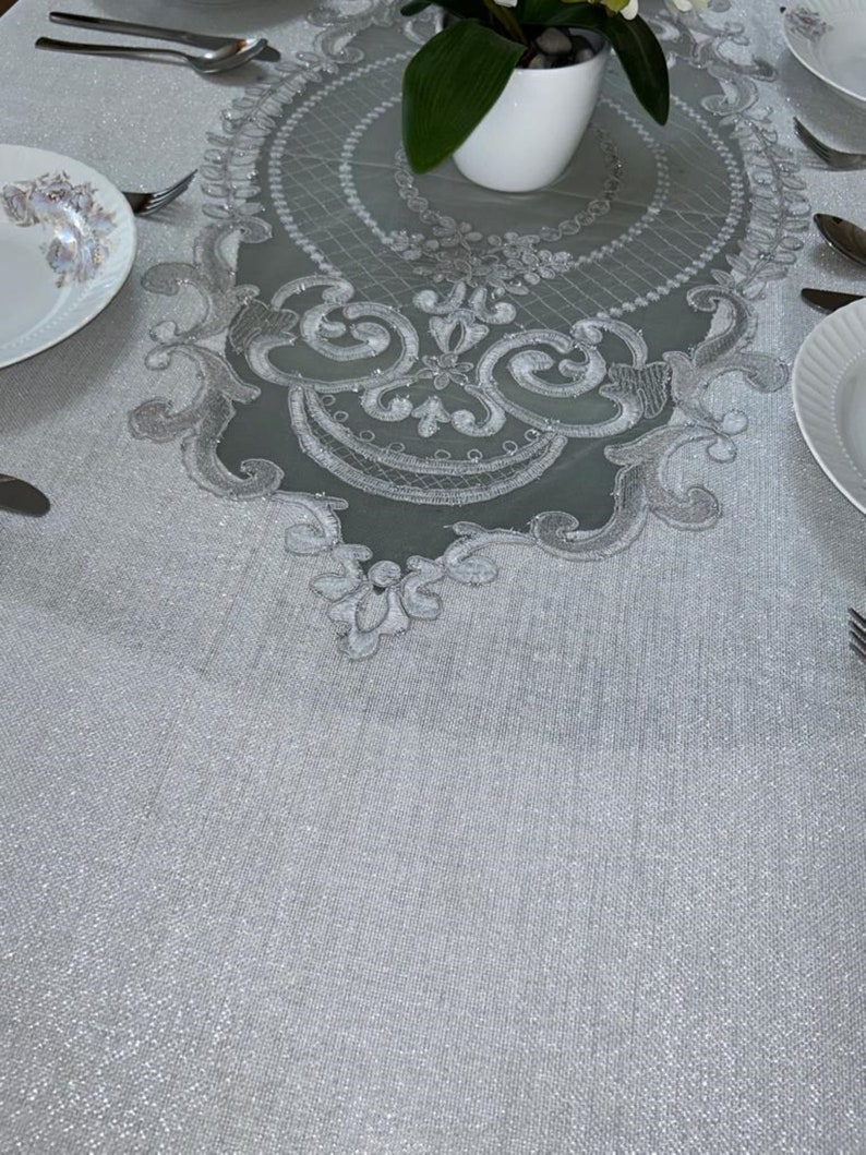 Elegant Dinner Tablecloth Embroidered Tablecloth Lace Etsy