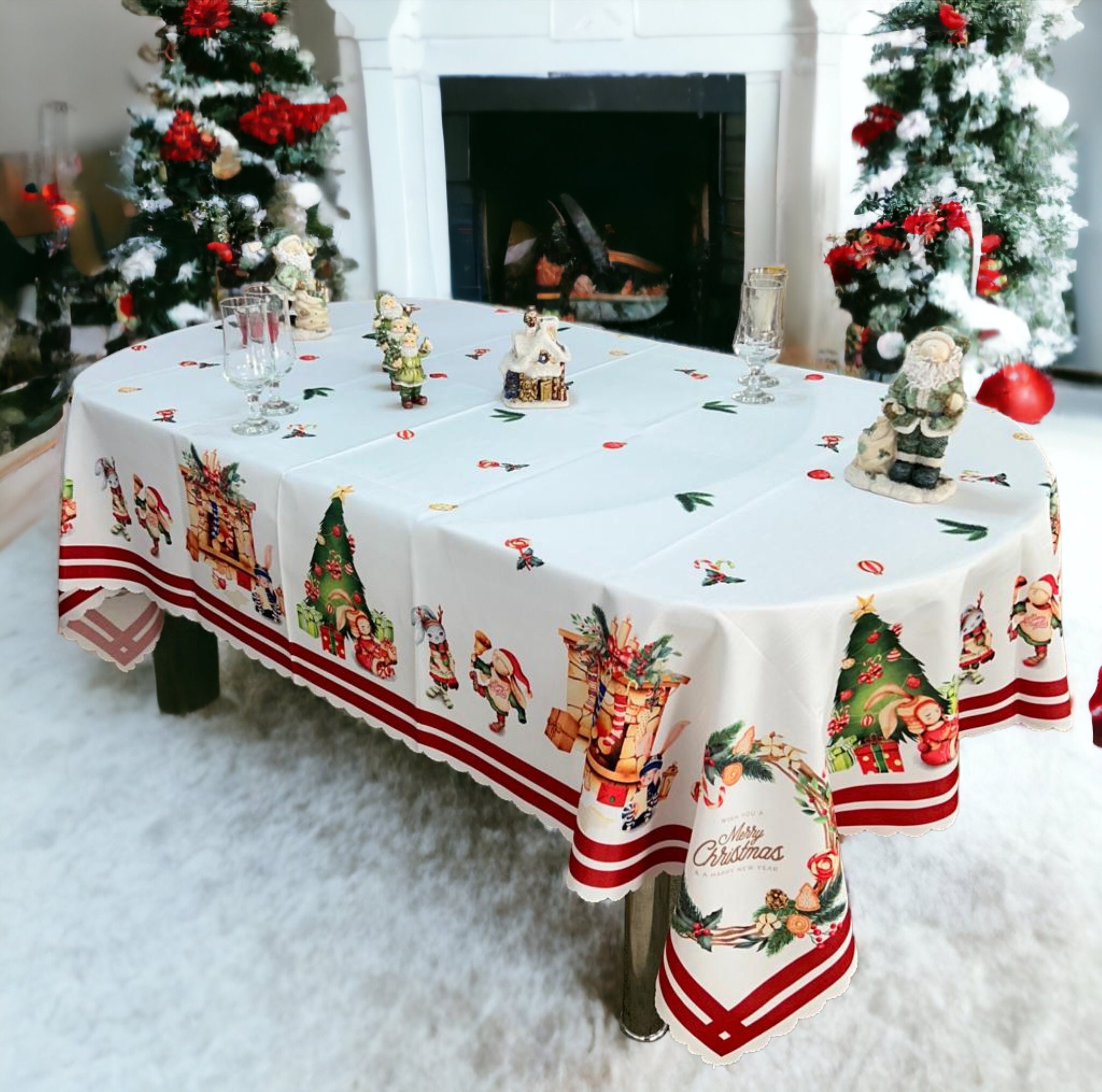Christmas Dinner Tablecloth Merry Christmas Tablecloth Reindeer