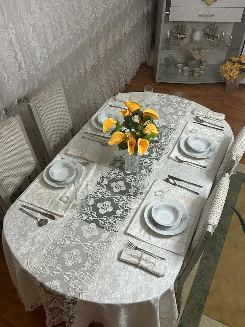 Luxury French Guipure Embroidered Tablecloth Placemat Dining Etsy