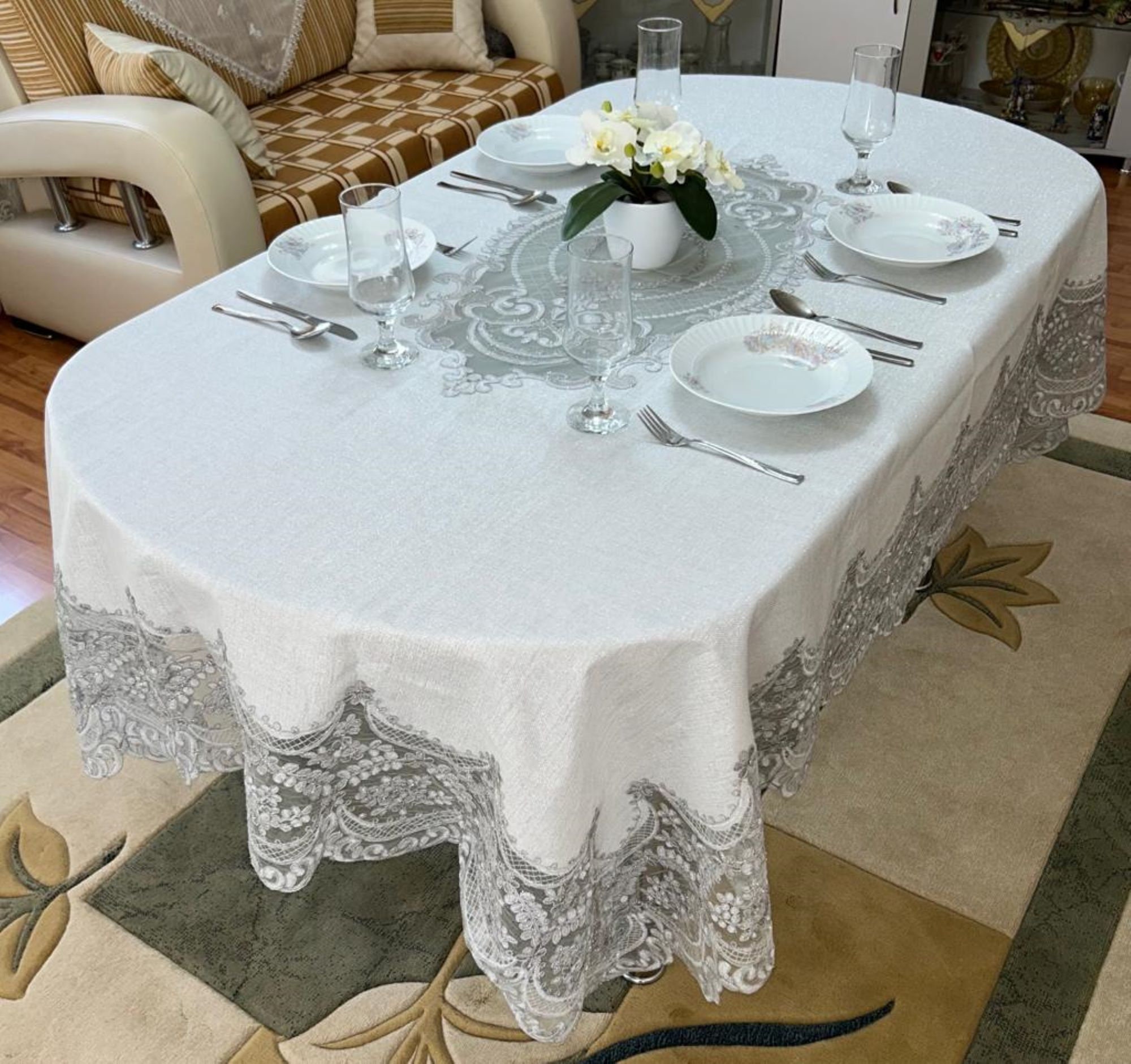 Elegant Dinner Tablecloth Embroidered Tablecloth Lace Tablecloth French