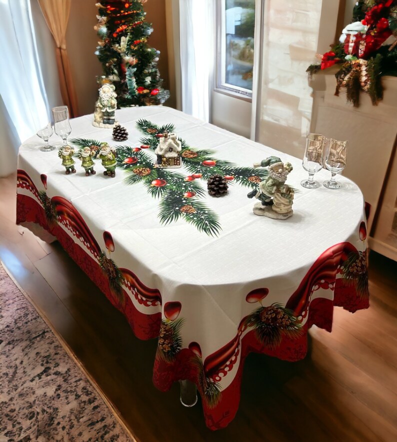 Merry Vinyl Christmas Tablecloth Christmas Dinner Tablecloth Festive