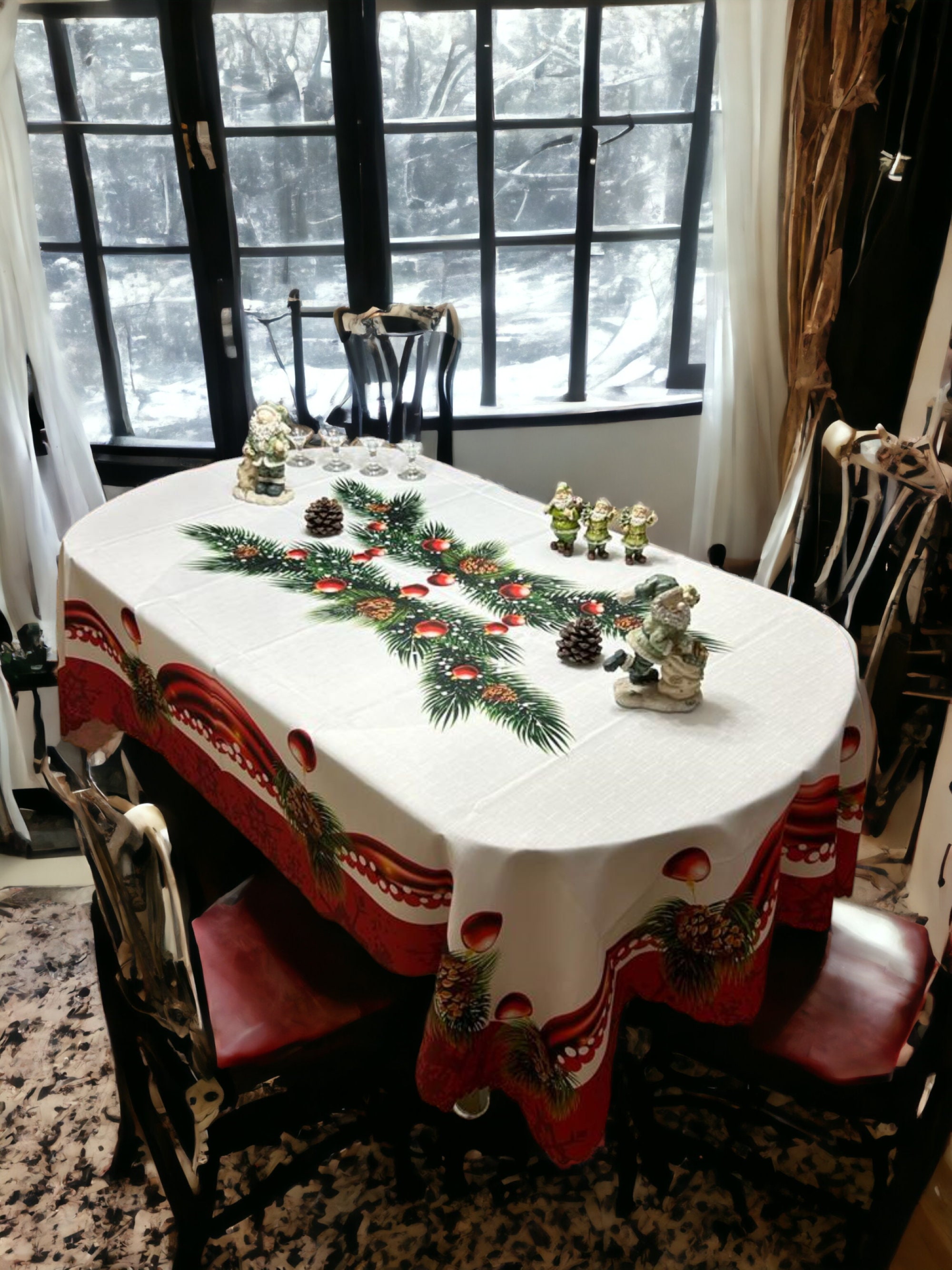 Merry Vinyl Christmas Tablecloth Christmas Dinner Tablecloth Festive