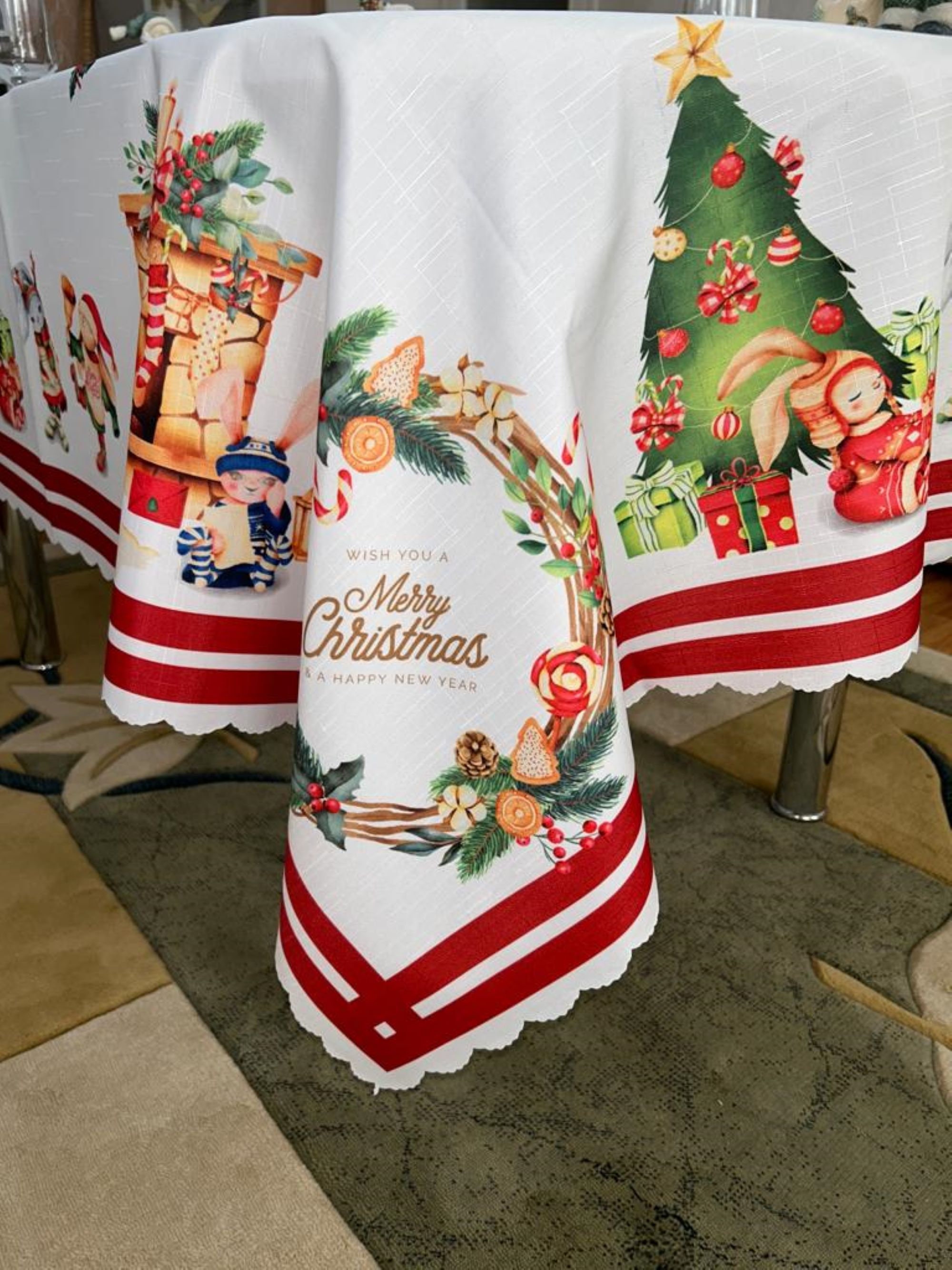 Christmas Dinner Tablecloth Merry Christmas Tablecloth Reindeer