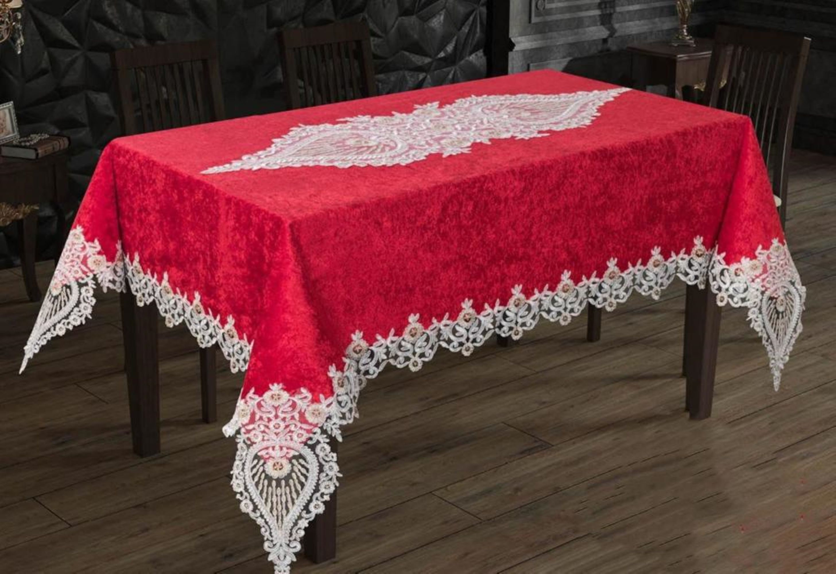 Red Square Tablecloth Kitchen Christmas Washable Velvet Table Cloth for