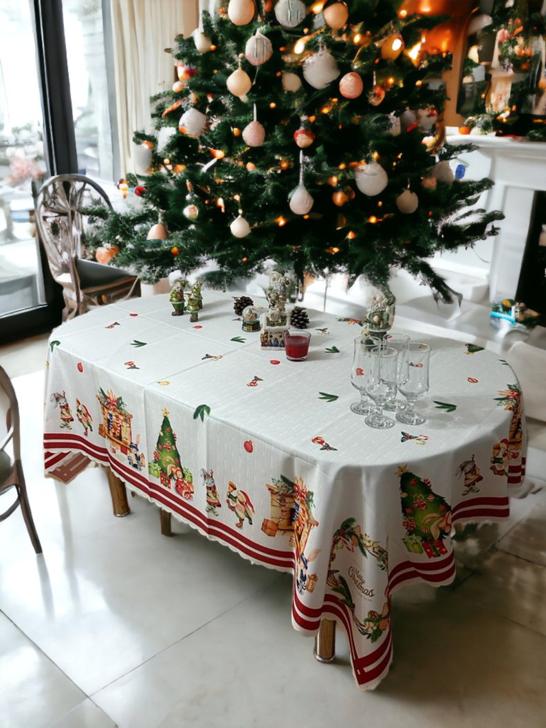 Christmas Dinner Tablecloth Merry Christmas Tablecloth Reindeer