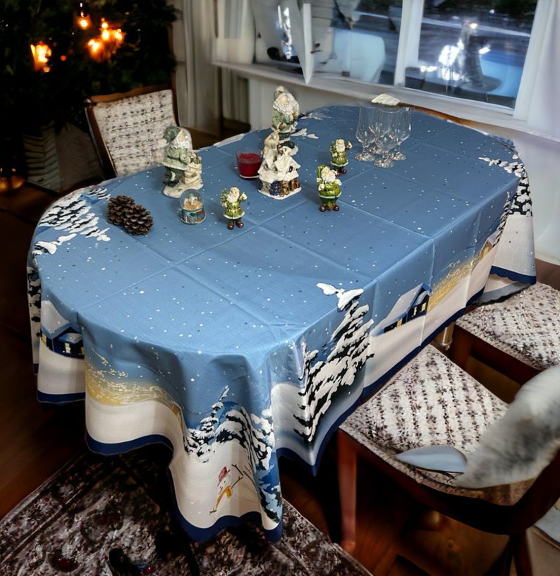 Blue Christmas Tablecloth With Santa Christmas Tablecloth Rectangle