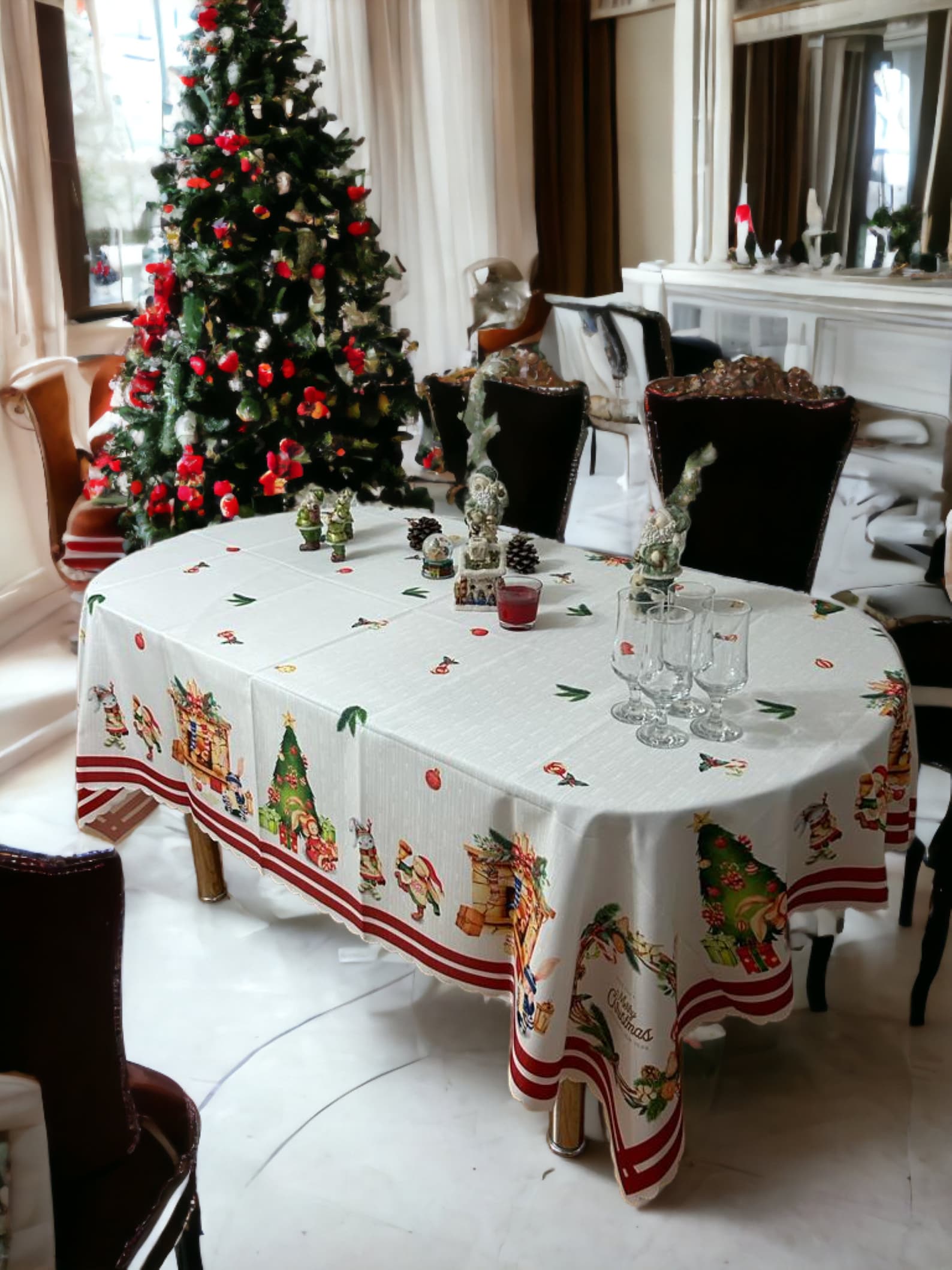 Christmas Dinner Tablecloth Merry Christmas Tablecloth Reindeer