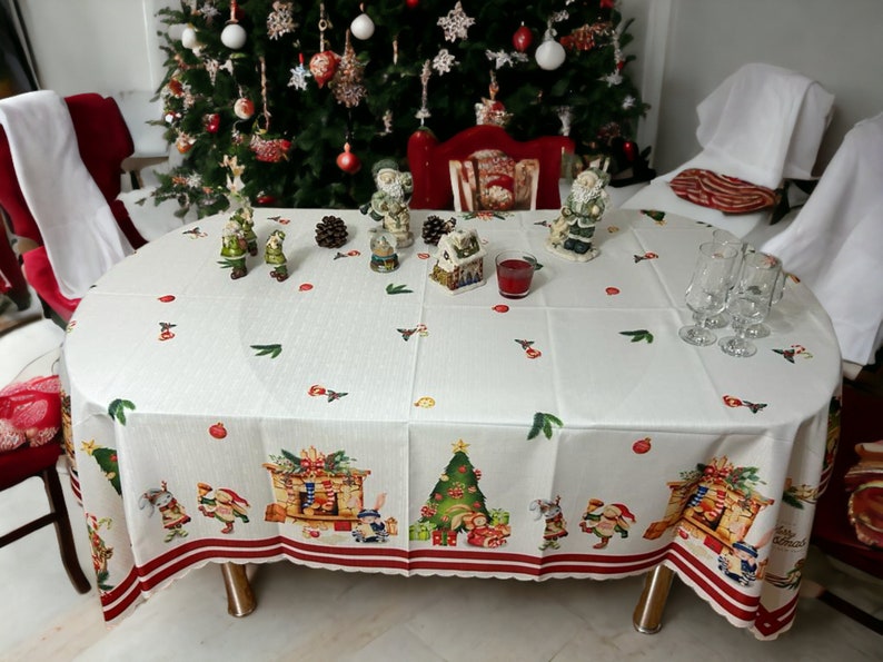 Christmas Dinner Tablecloth Merry Christmas Tablecloth Reindeer