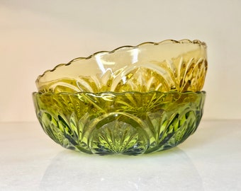 Amber or Green Glass Serving or Console Bowl | Starburst Pattern by Anchor Hocking USA