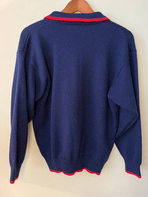 90s Navy Blue Wool-Blend Quarter Button Pullover … - image 2