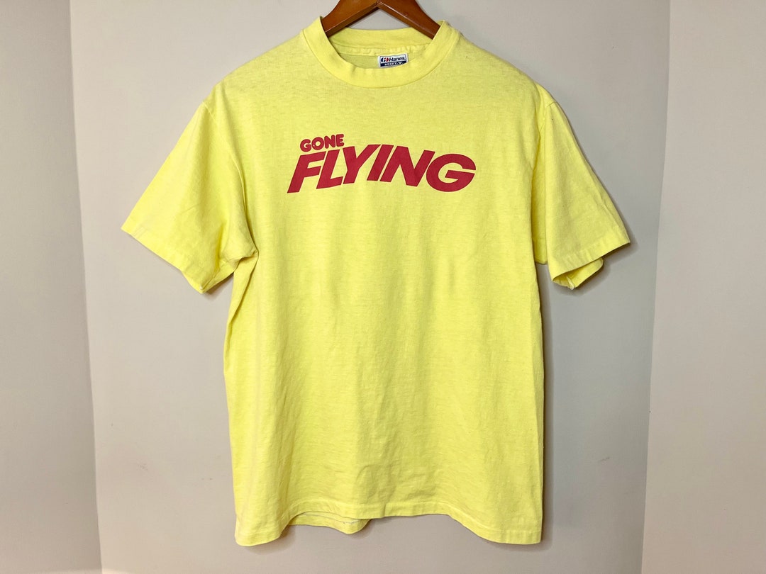 80s Yellow Single Stitch Gone Flying Beefy Tee | Made in USA