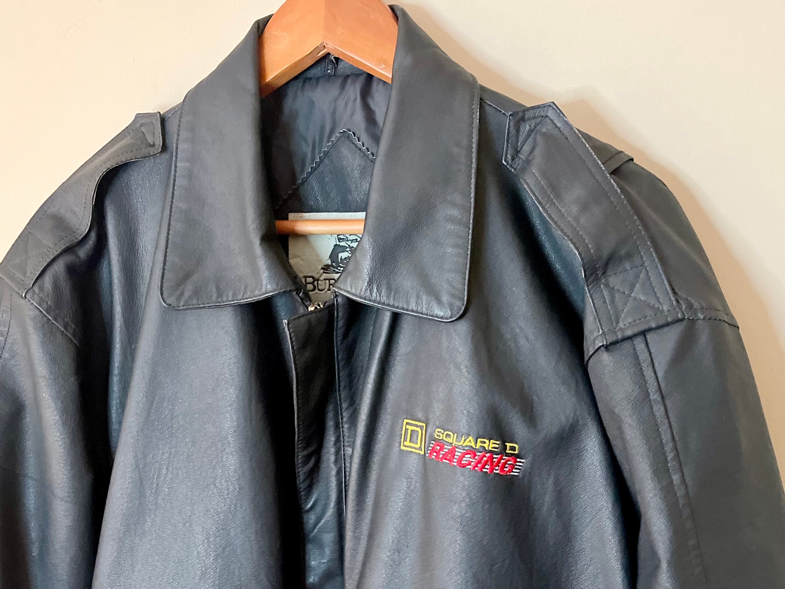 90s Black Genuine Leather Bomber Jacket by Burk's Bay 90s Black Genuine Leather Bomber Jacket by Burk's Bay
