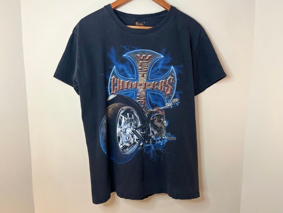 Y2K Faded Black West Coast Choppers Motorcycle Graphic Tee by