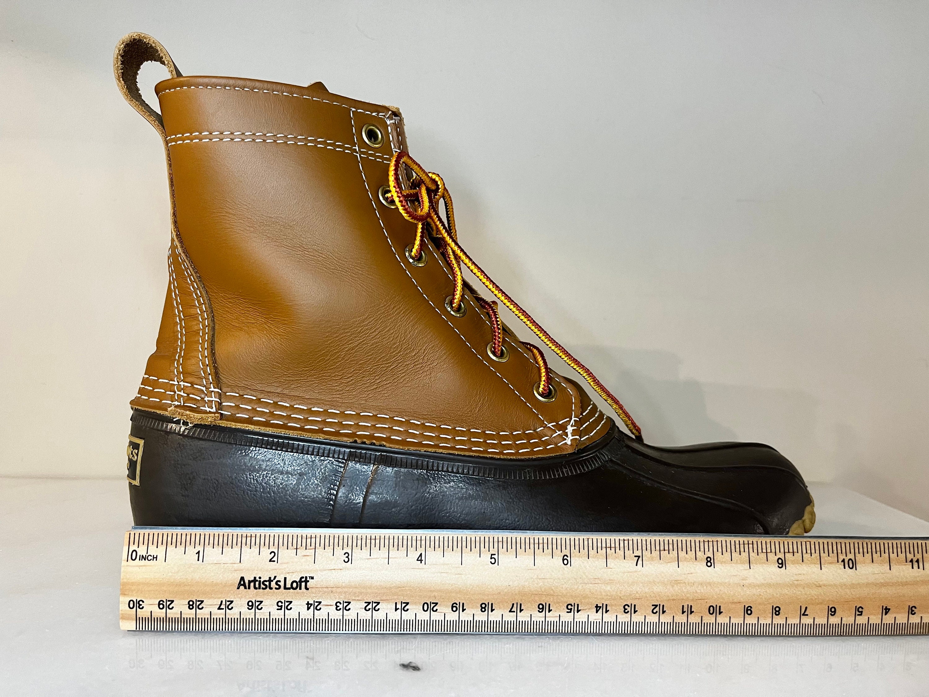 L.L. Bean Olive and Brown Waterproof Lace-Up Duck Shoes Vintage LL Bean Brown Leather Rubber Duck Boots Mens 8  main image 2