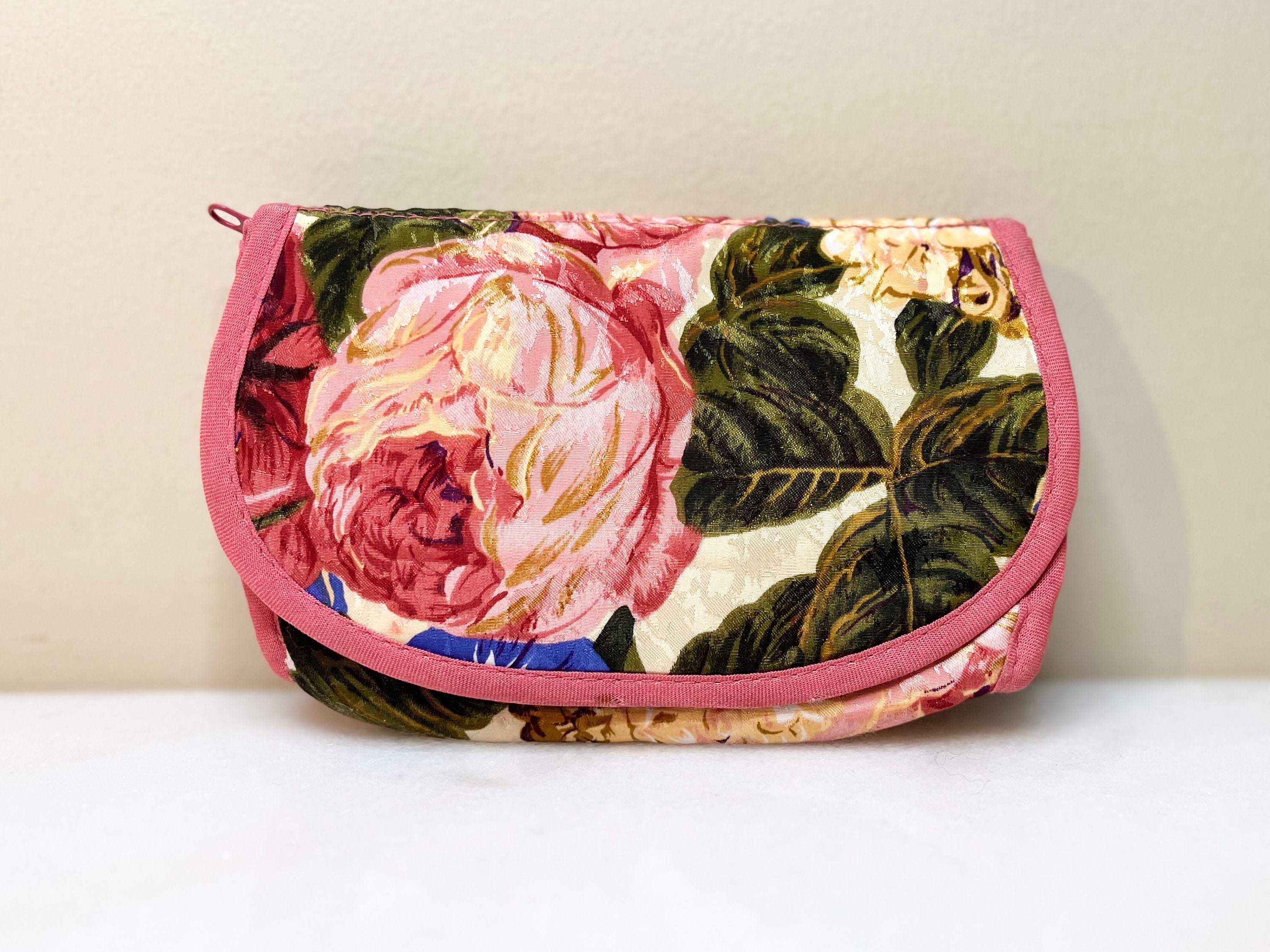 Vintage Floral Cosmetic Makeup Bag with Mirror