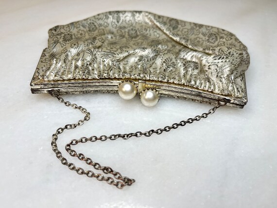 50s 60s Silver-coloured Embroidered Evening Bag |… - image 9