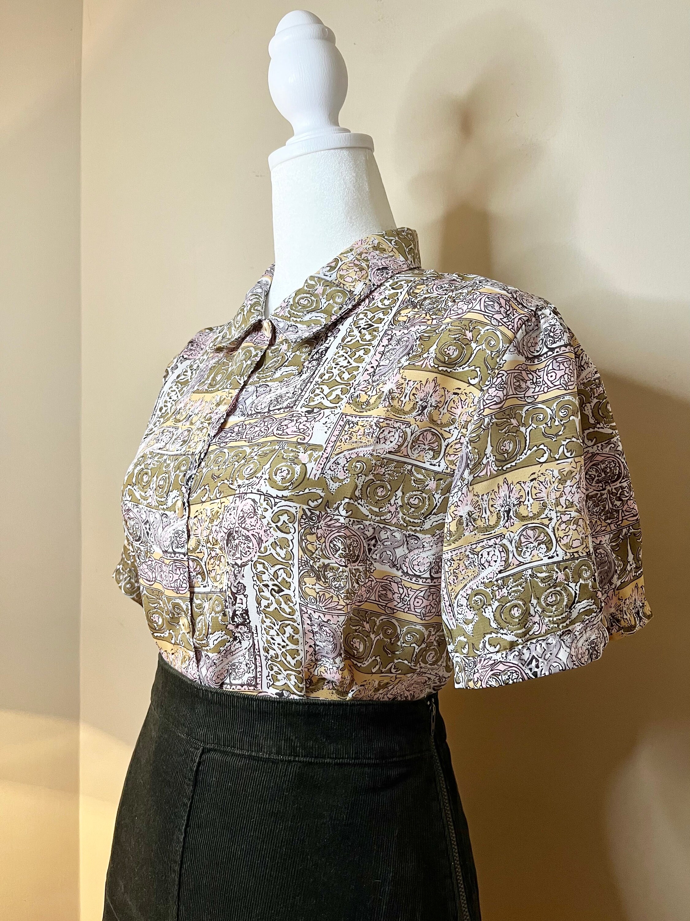 80s Retro Maximalist Patterned Chiffon Collar Blouse by Over 80s Retro Maximalist Patterned Chiffon Collar Blouse by Over