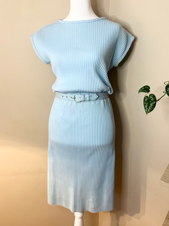 60s Mod Robin’s Egg Blue Pleated Dress by Jerseyf… - image 3