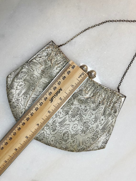 50s 60s Silver-coloured Embroidered Evening Bag |… - image 4