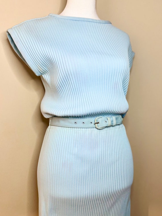 60s Mod Robin’s Egg Blue Pleated Dress by Jerseyf… - image 5