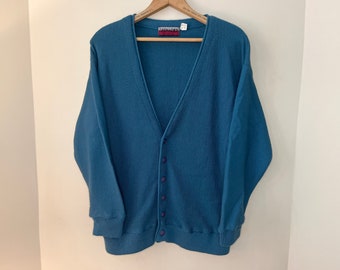 80s Teal Knit Button-Front Cardigan by Grenadier | Made in Canada | Size M-L