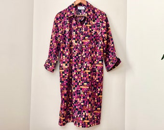 90s Abstract Pattern Shirt Dress by Jessica | Size M-L