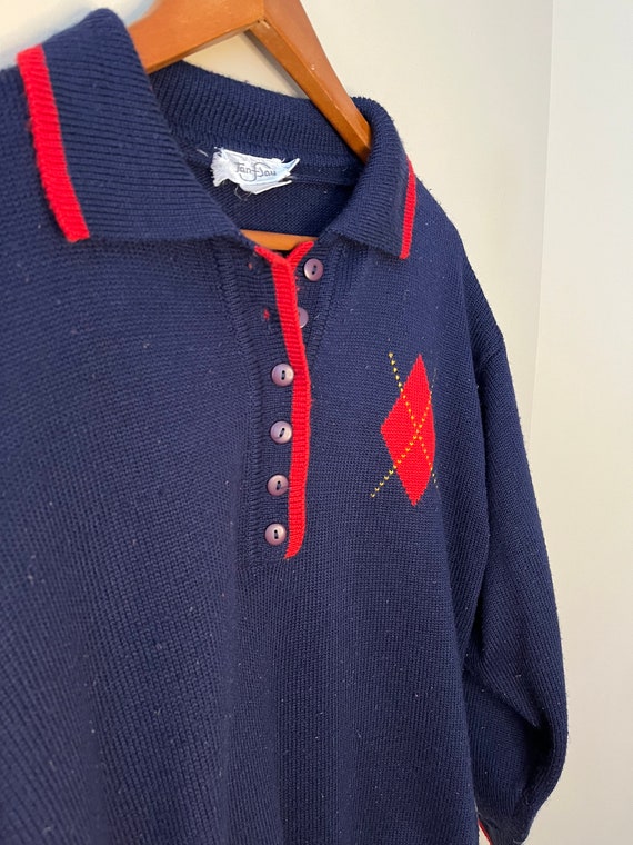90s Navy Blue Wool-Blend Quarter Button Pullover … - image 3