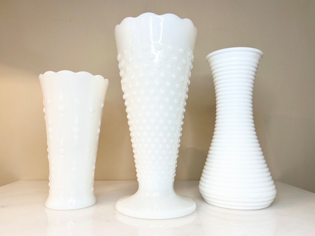 Milk Glass Flower Vase by Anchor Hocking Made in USA Etsy