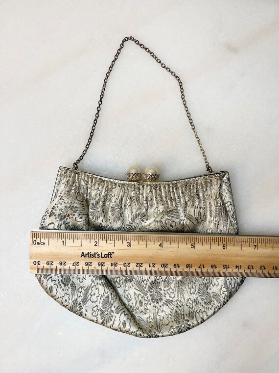 50s 60s Silver-coloured Embroidered Evening Bag |… - image 3