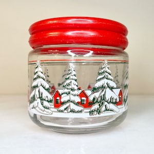 90s Glass Holiday Christmas Jar with Plastic Lid by KIG