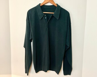 Pine Green Collared Long Sleeve Knit Shirt by The Bay | Size M-L
