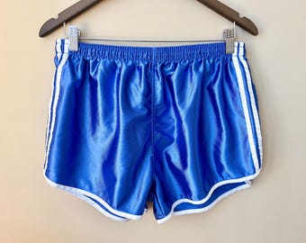 90s Blue French Army Surplus Running Gym Sport Shorts | Size L
