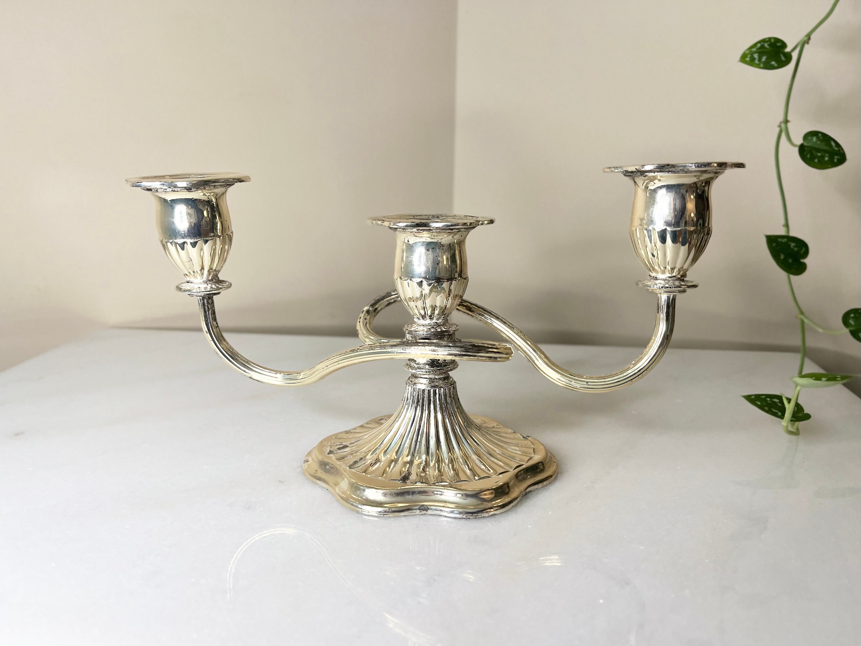 Midcentury Silverplate Zinc Twisted 3-arm Candelabra