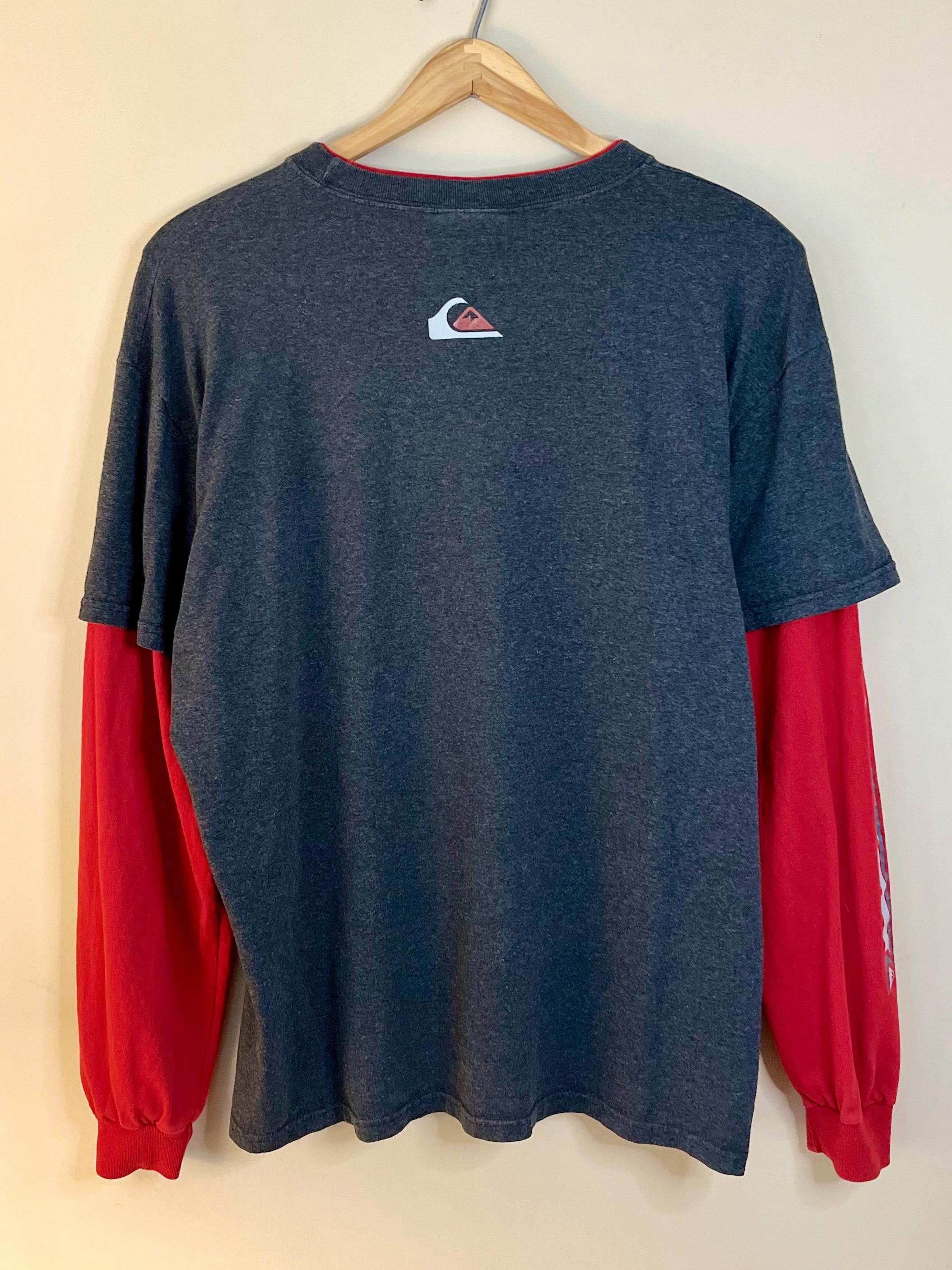Y2K Grey & Red Layered Long Sleeve Skater Tee by Quiksilver