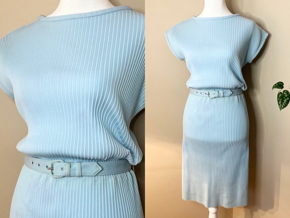 60s Mod Robin’s Egg Blue Pleated Dress by Jerseyf… - image 1