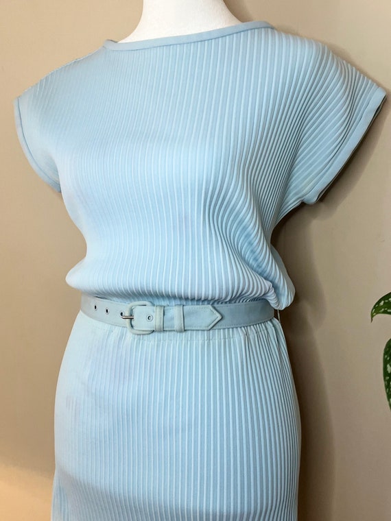 60s Mod Robin’s Egg Blue Pleated Dress by Jerseyf… - image 4