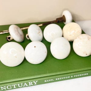 Antique Victorian Era Distressed Salvaged White Porcelain Door Knobs | Lot of 9