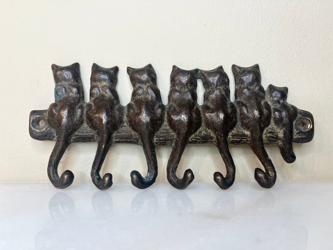 Vintage Cast Iron Cat Wall Hooks 6 1/2 With Brass Finish Etsy