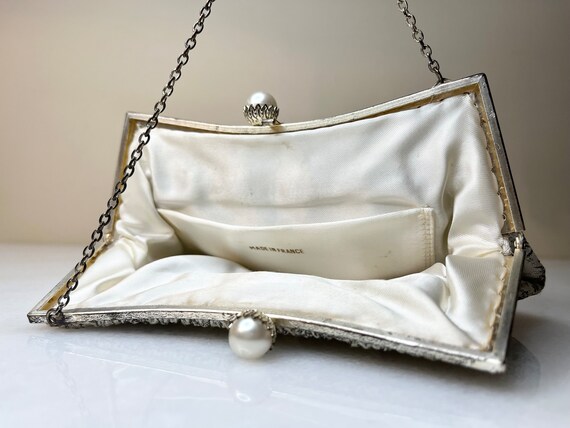 50s 60s Silver-coloured Embroidered Evening Bag |… - image 5