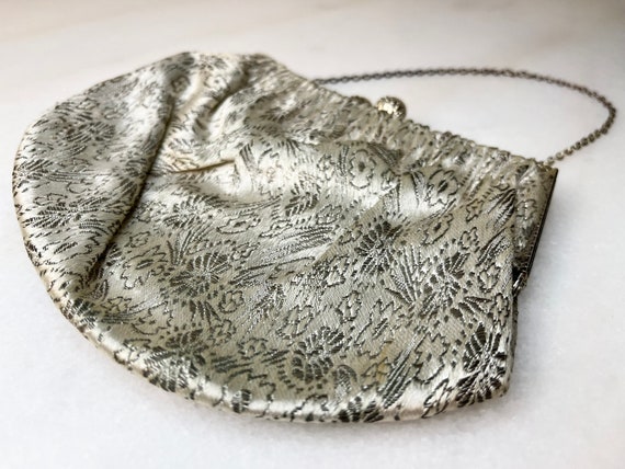 50s 60s Silver-coloured Embroidered Evening Bag |… - image 8